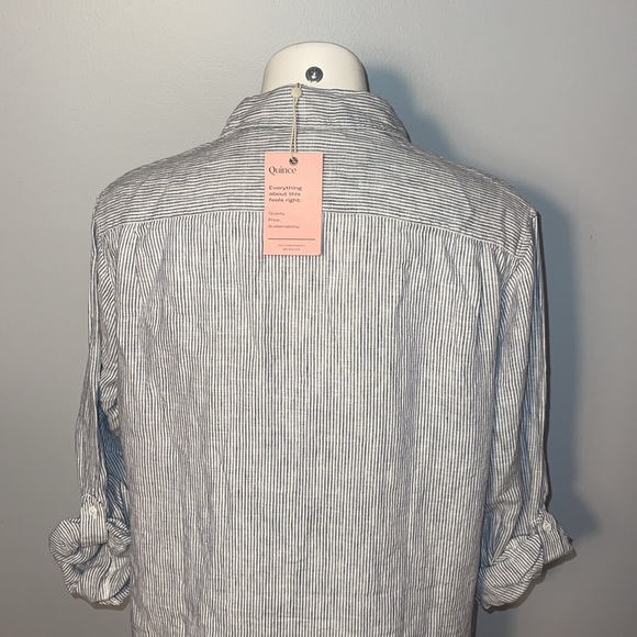 Quince ladies NWT 100% European Linen Blue Pinstripe ShirtDress. Medium. - Picture 6 of 12
